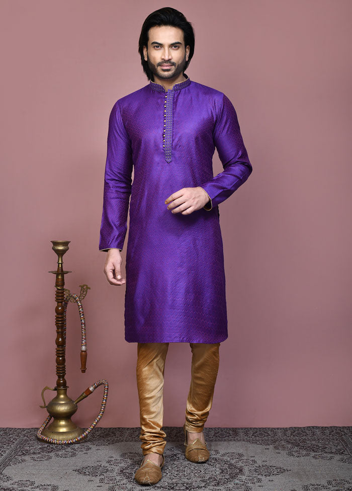 2 Pc Purple Cotton Kurta Pajama Set