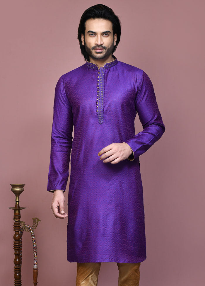 2 Pc Purple Cotton Kurta Pajama Set