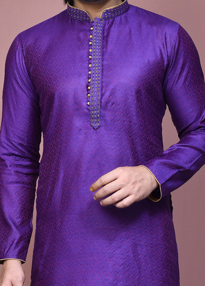 2 Pc Purple Cotton Kurta Pajama Set