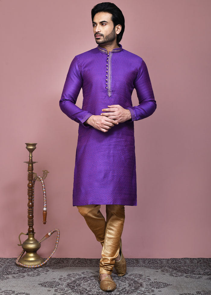 2 Pc Purple Cotton Kurta Pajama Set