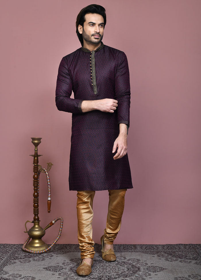 2 Pc Wine Cotton Kurta Pajama Set