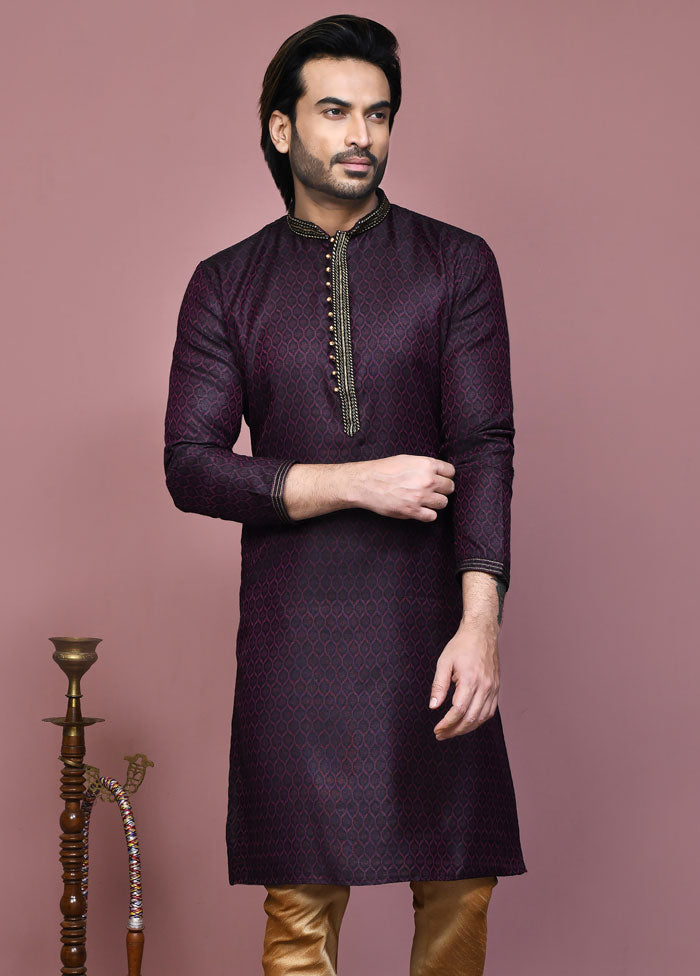 2 Pc Wine Cotton Kurta Pajama Set