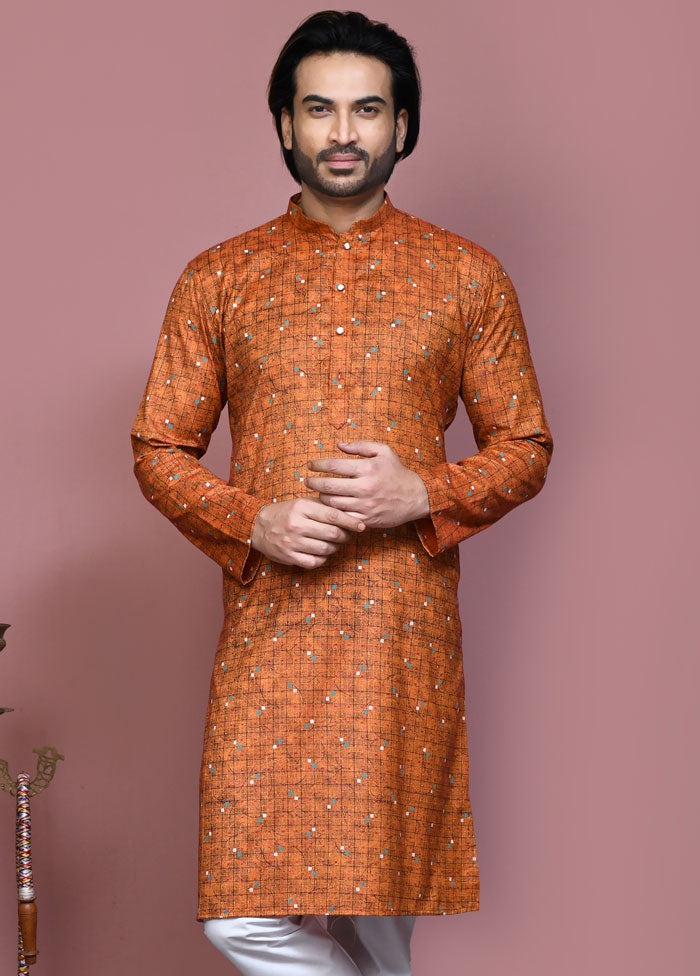 2 Pc Brown Cotton Kurta Pajama Set