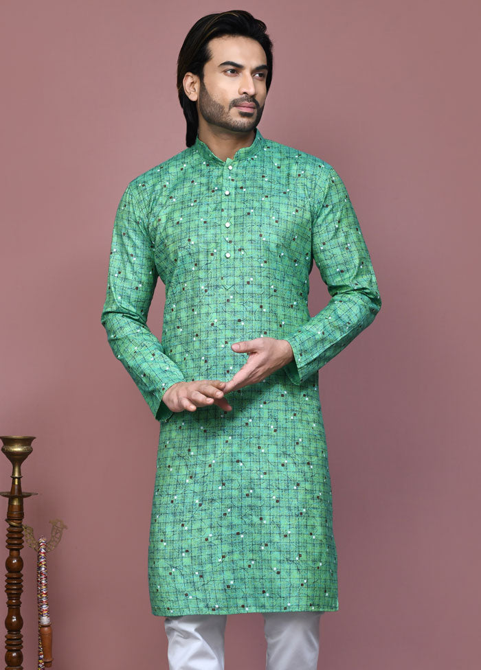 2 Pc Green Cotton Kurta Pajama Set