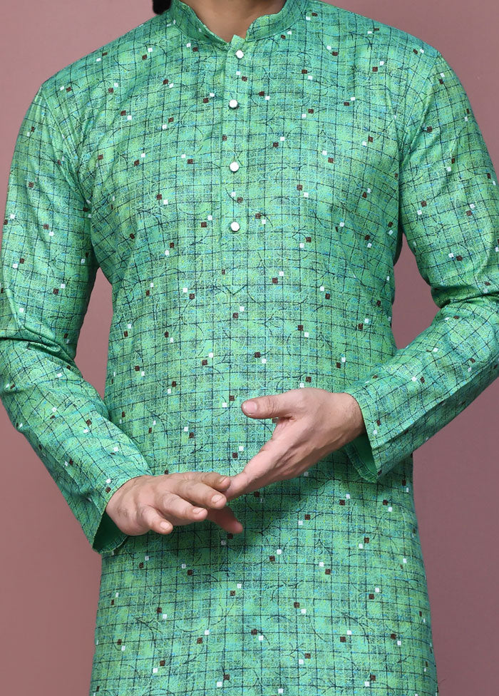 2 Pc Green Cotton Kurta Pajama Set