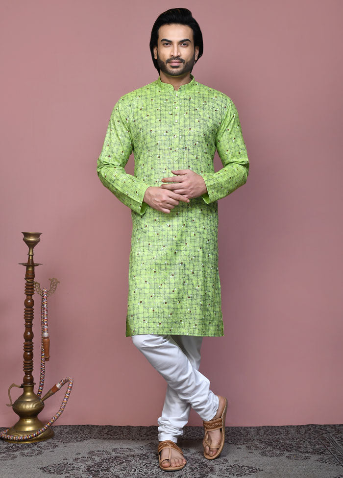 2 Pc Pista Green Cotton Kurta Pajama Set