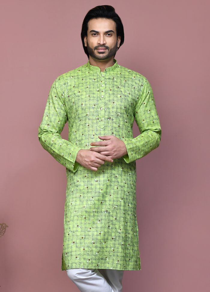 2 Pc Pista Green Cotton Kurta Pajama Set