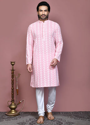 2 Pc Pink Cotton Kurta Pajama Set