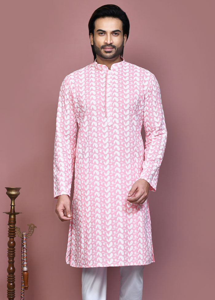 2 Pc Pink Cotton Kurta Pajama Set