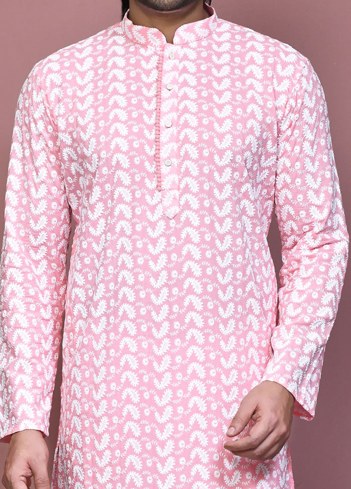 2 Pc Pink Cotton Kurta Pajama Set