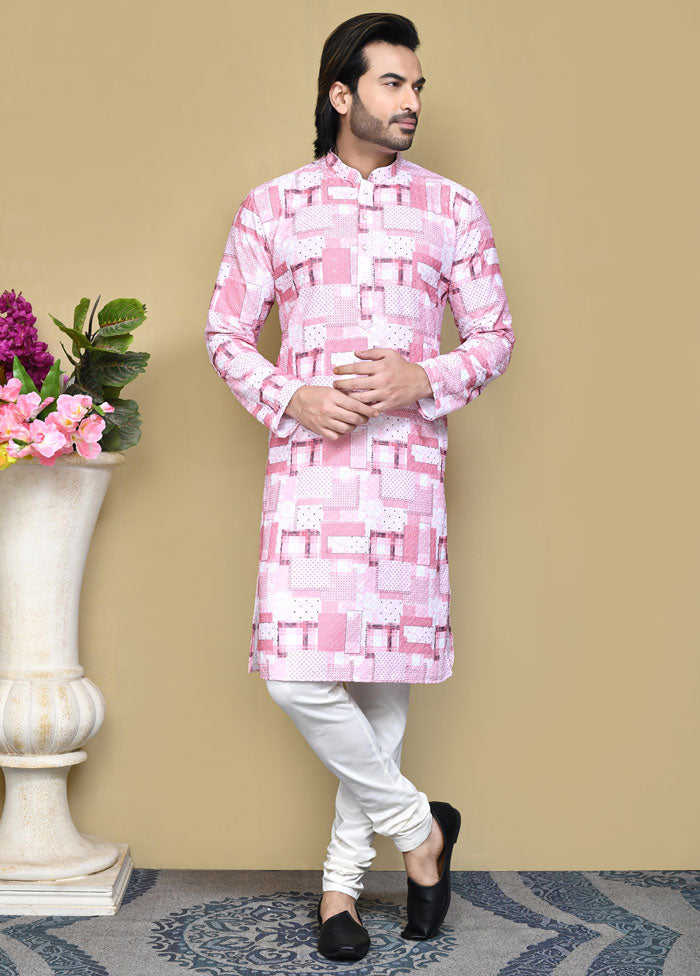 2 Pc Pink Cotton Kurta Pajama Set