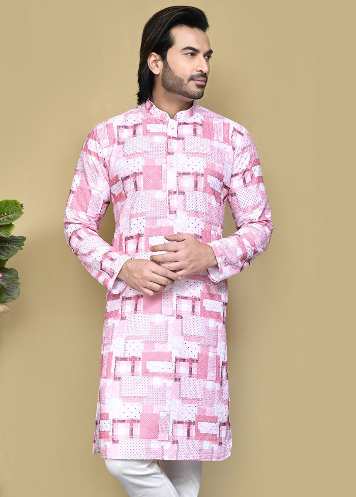 2 Pc Pink Cotton Kurta Pajama Set