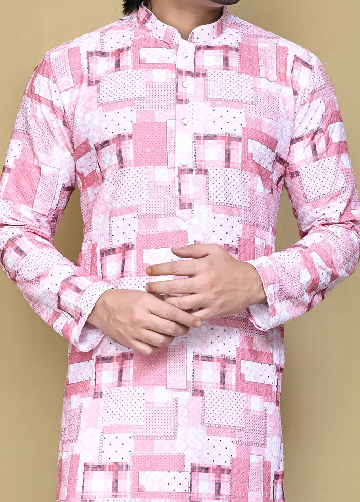 2 Pc Pink Cotton Kurta Pajama Set