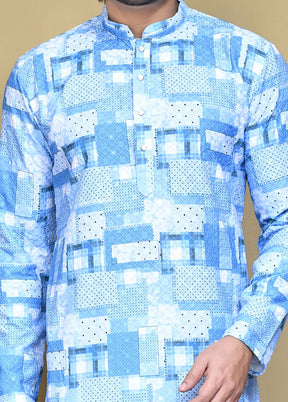 2 Pc Sky Blue Cotton Kurta Pajama Set