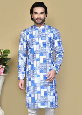 2 Pc Blue Cotton Kurta Pajama Set