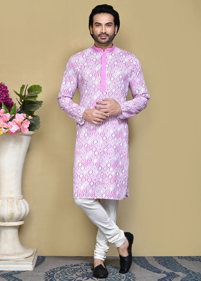 2 Pc Pink Cotton Kurta Pajama Set