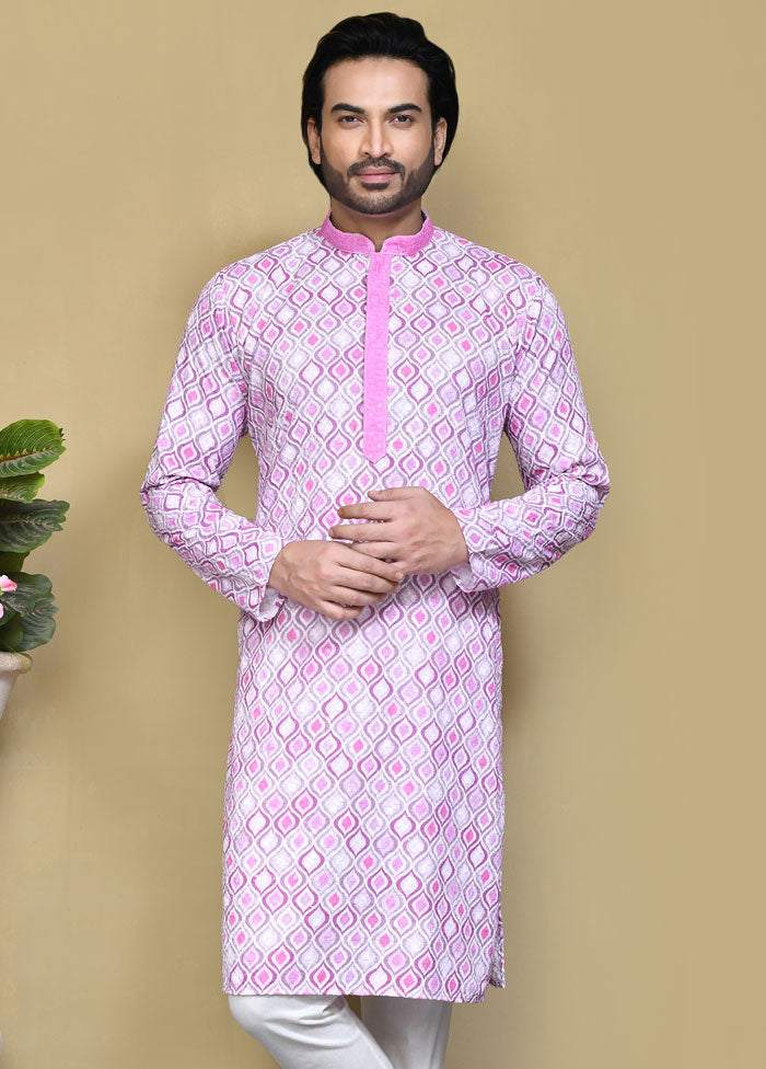 2 Pc Pink Cotton Kurta Pajama Set