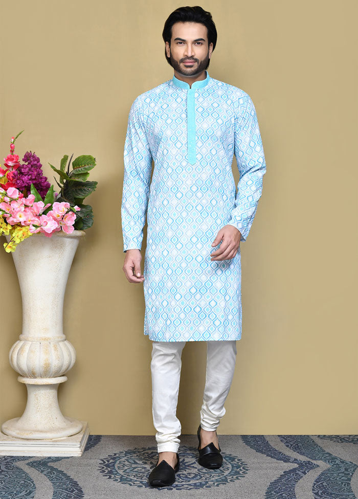 2 Pc Sea Green Cotton Kurta Pajama Set