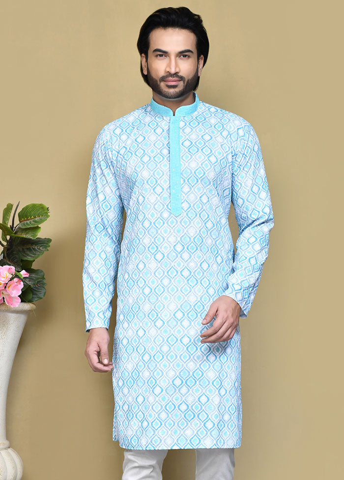 2 Pc Sea Green Cotton Kurta Pajama Set