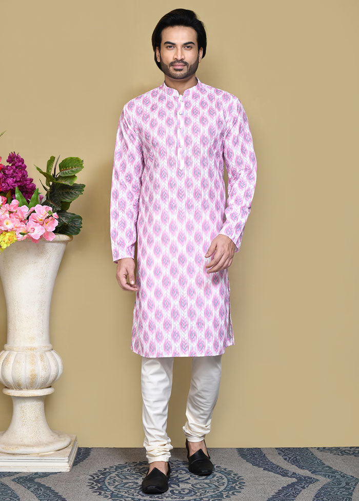 2 Pc Pink Cotton Kurta Pajama Set