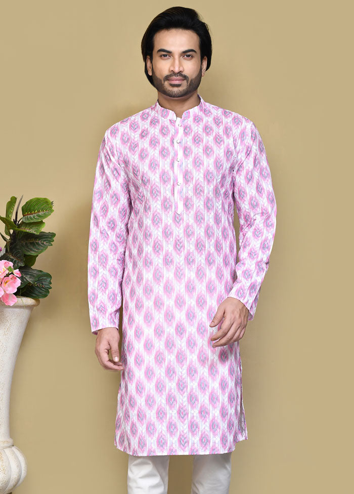 2 Pc Pink Cotton Kurta Pajama Set