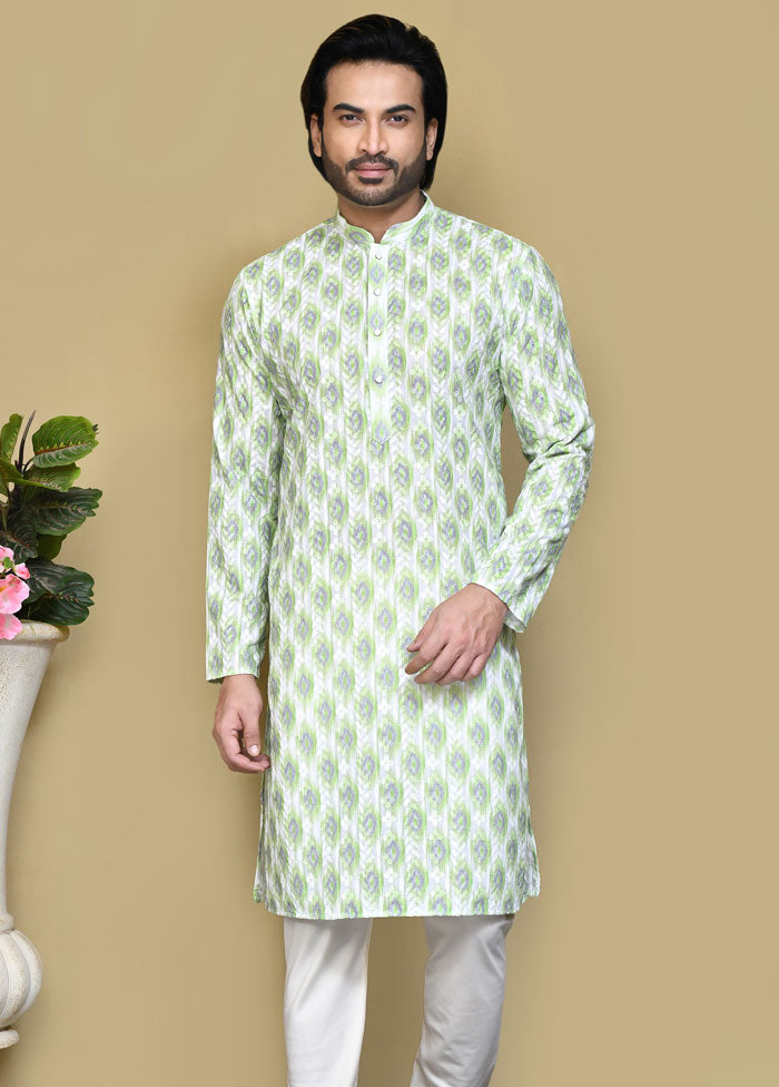 2 Pc Pista Green Cotton Kurta Pajama Set