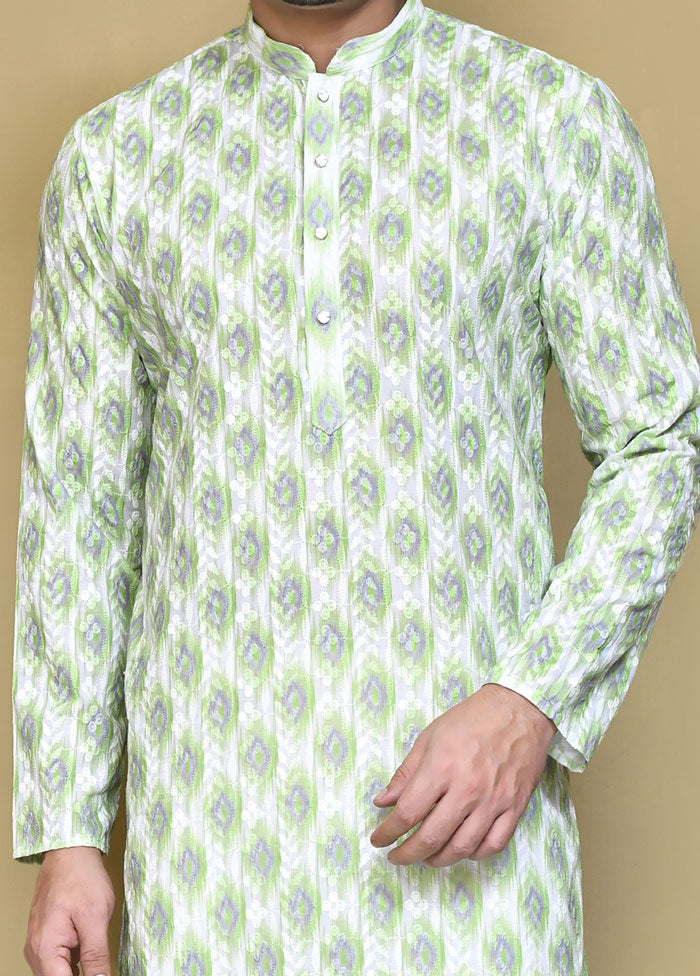 2 Pc Pista Green Cotton Kurta Pajama Set