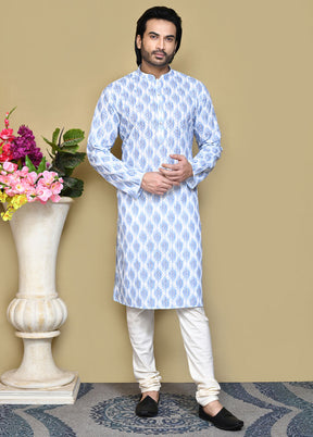 2 Pc Sky Blue Cotton Kurta Pajama Set