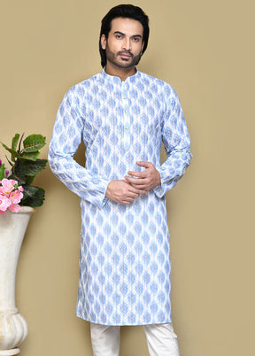 2 Pc Sky Blue Cotton Kurta Pajama Set