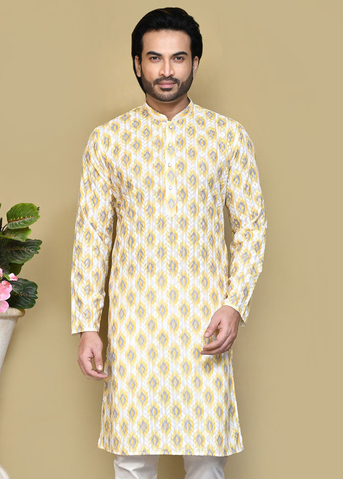 2 Pc Yellow Cotton Kurta Pajama Set