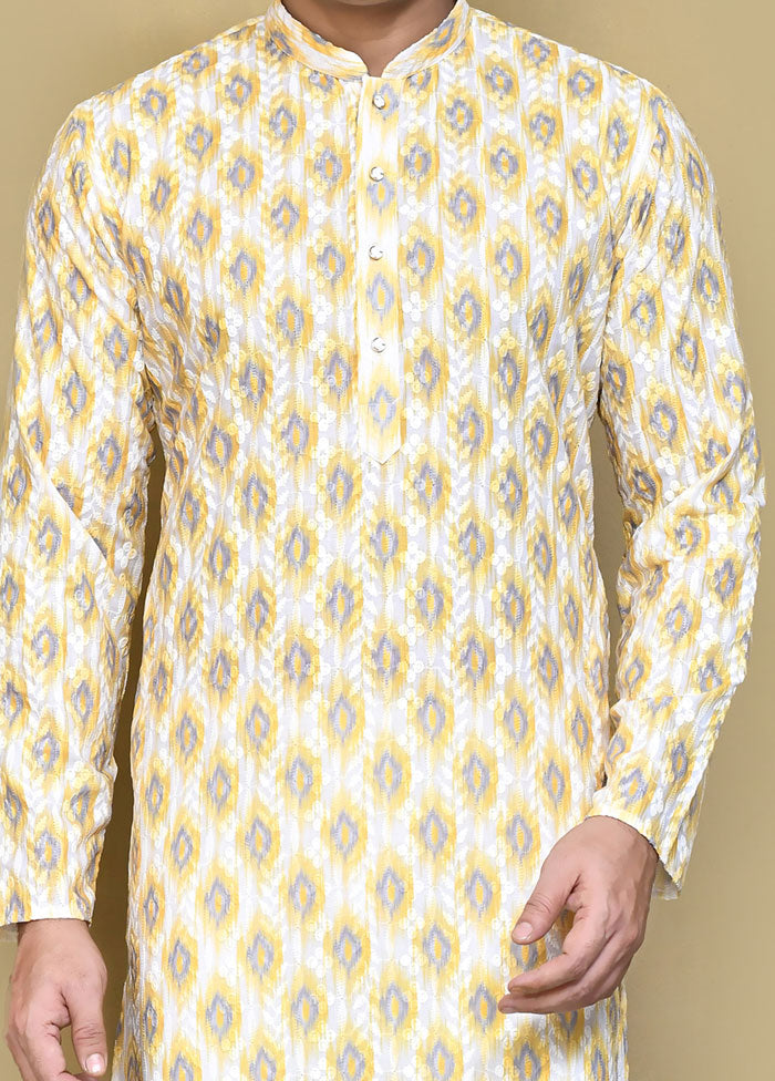 2 Pc Yellow Cotton Kurta Pajama Set