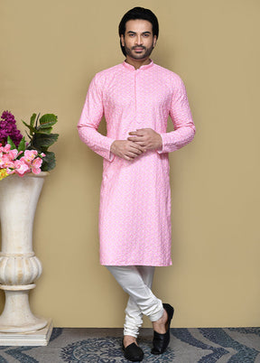 2 Pc Pink Cotton Kurta Pajama Set