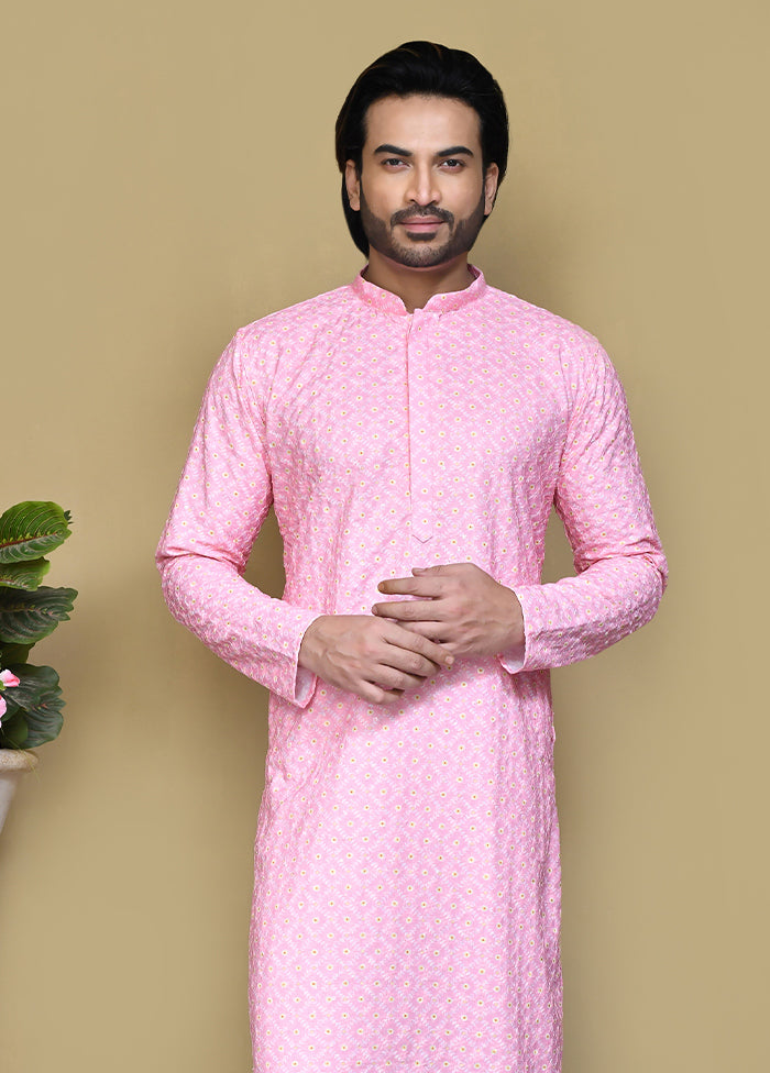 2 Pc Pink Cotton Kurta Pajama Set