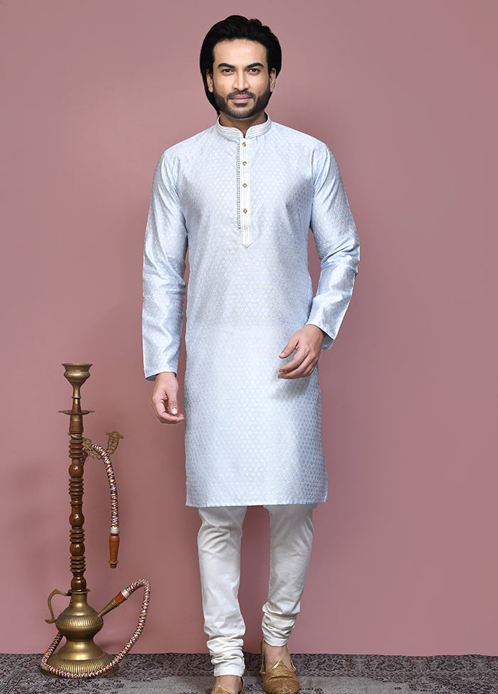 2 Pc Grey Silk Kurta Pajama Set