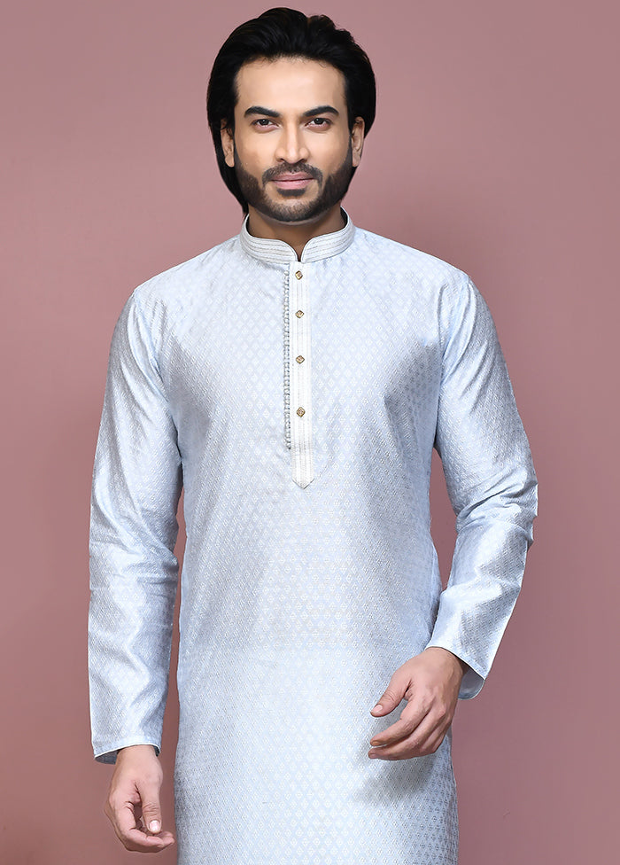 2 Pc Grey Silk Kurta Pajama Set