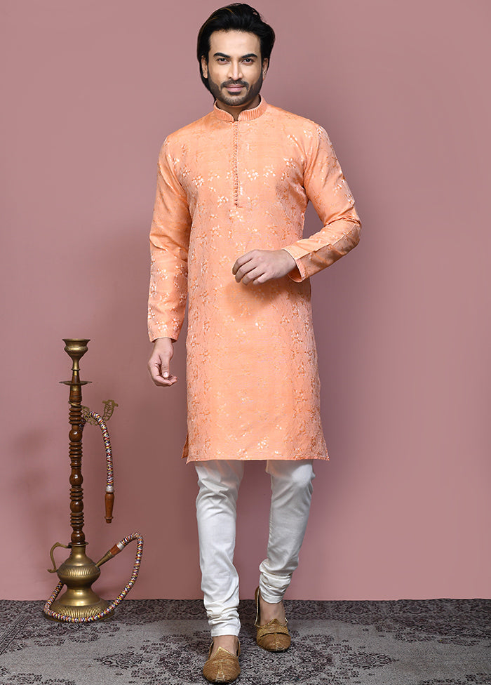 2 Pc Rust Silk Kurta Pajama Set