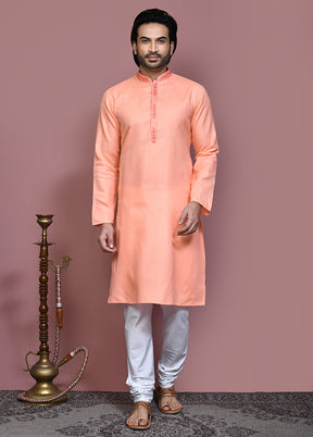 2 Pc Rust Cotton Kurta Pajama Set