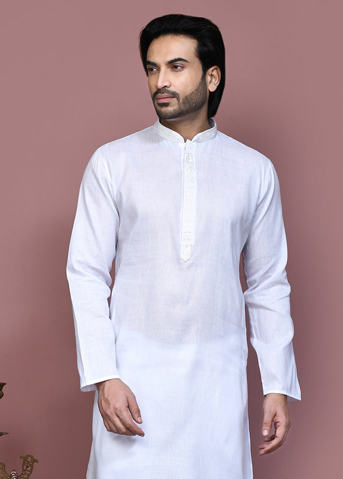 2 Pc White Cotton Kurta Pajama Set