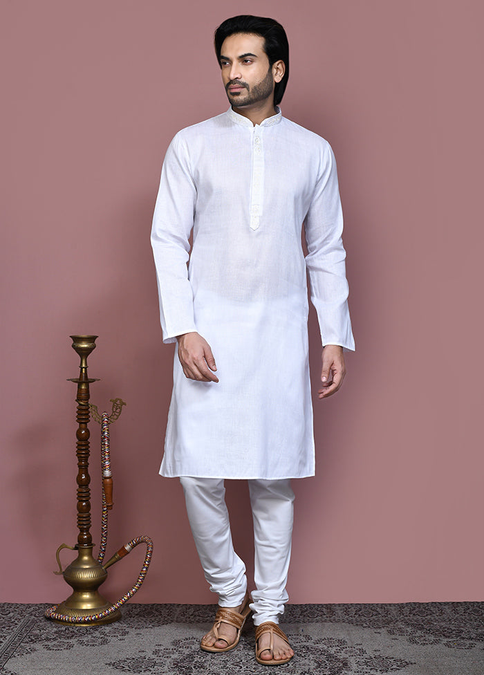 2 Pc White Cotton Kurta Pajama Set