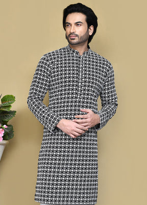 2 Pc Black Cotton Kurta Pajama Set