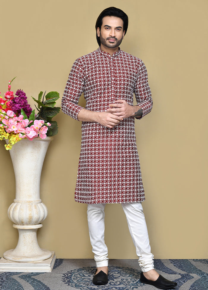 2 Pc Maroon Cotton Kurta Pajama Set