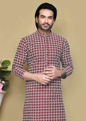 2 Pc Maroon Cotton Kurta Pajama Set