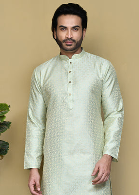 2 Pc Pista Green Silk Kurta Pajama Set