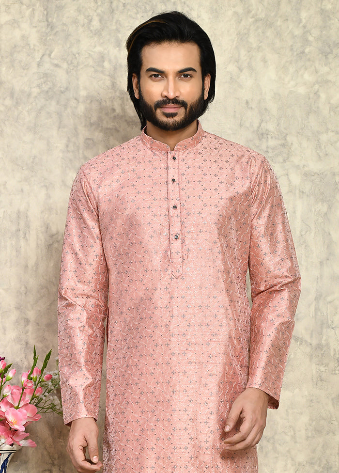 2 Pc Rust Silk Kurta Pajama Set