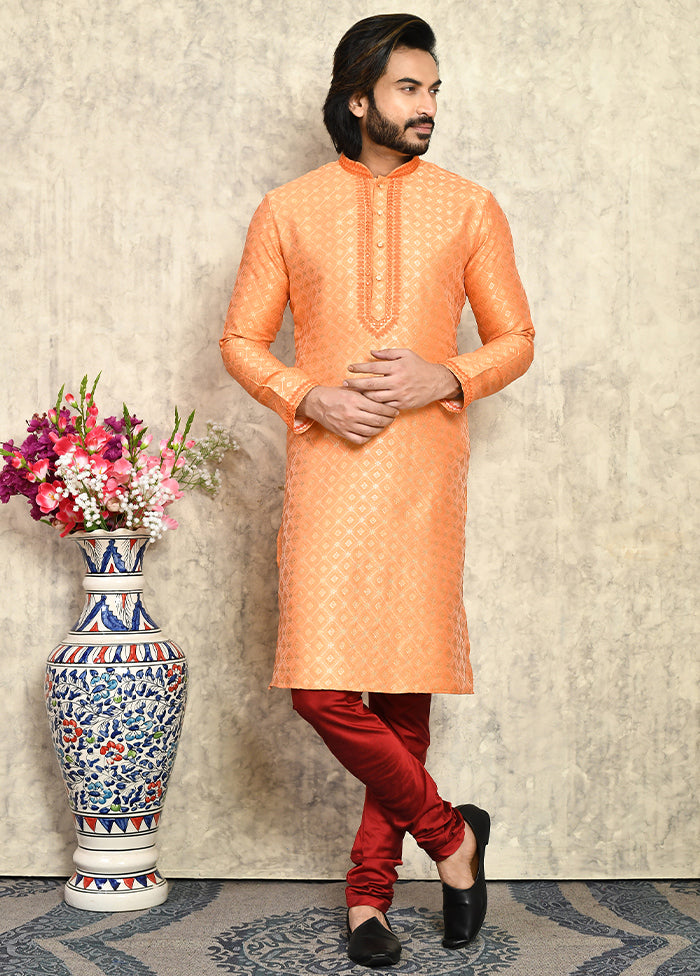 2 Pc Rust Silk Kurta Pajama Set