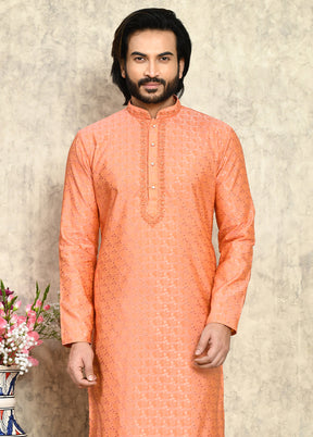 2 Pc Rust Silk Kurta Pajama Set