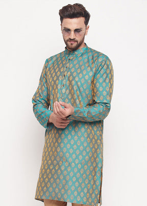 Turquoise Readymade Silk Kurta - Indian Silk House Agencies