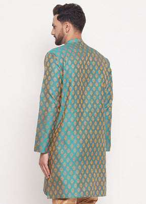 Turquoise Readymade Silk Kurta - Indian Silk House Agencies