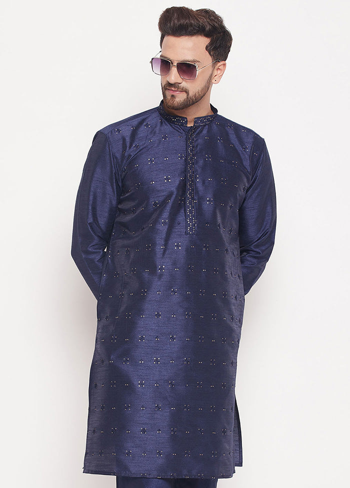 Navy Blue Readymade Silk Kurta VDVAS15062211 - Indian Silk House Agencies