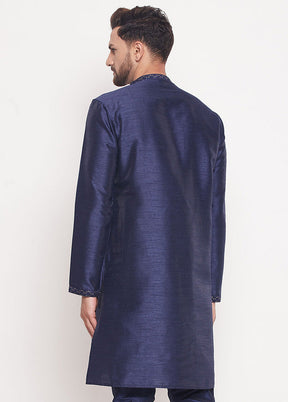 Navy Blue Readymade Silk Kurta VDVAS15062211 - Indian Silk House Agencies